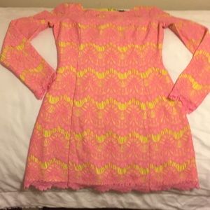 Neon pink lace French connection dress